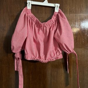 ZARA Off the Shoulder Gingham Cropped Blouse